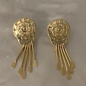 VINTAGE Estate Gold Tone Dream Catcher Dangle Earrings 1.94”